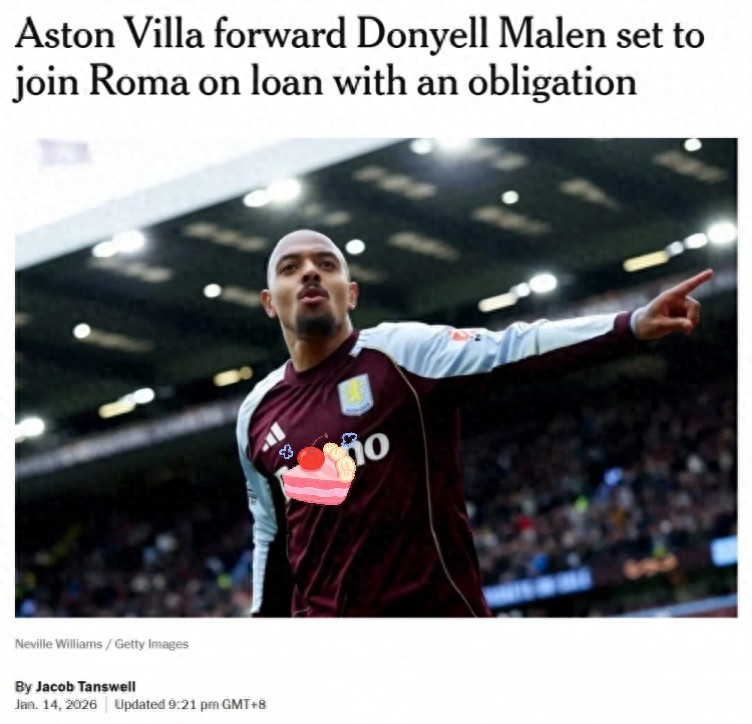 Loan fee of €2 million plus mandatory €25 million buy option this summer: Roma signs Villa forward Malen